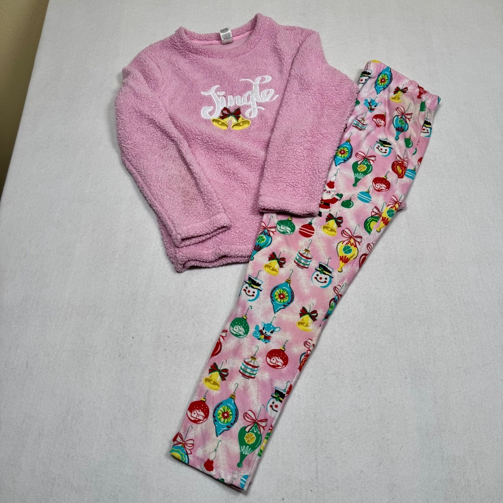 Holiday Time Pink Sherpa Jingle Pajama Set Women Small 4-6 Christmas Ornaments